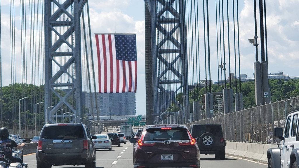 Driving over the George Washington Bridge to New Jersey on July 4, 2021